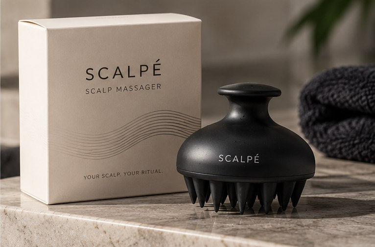 SCALPÉ scalp massager and considered packaging